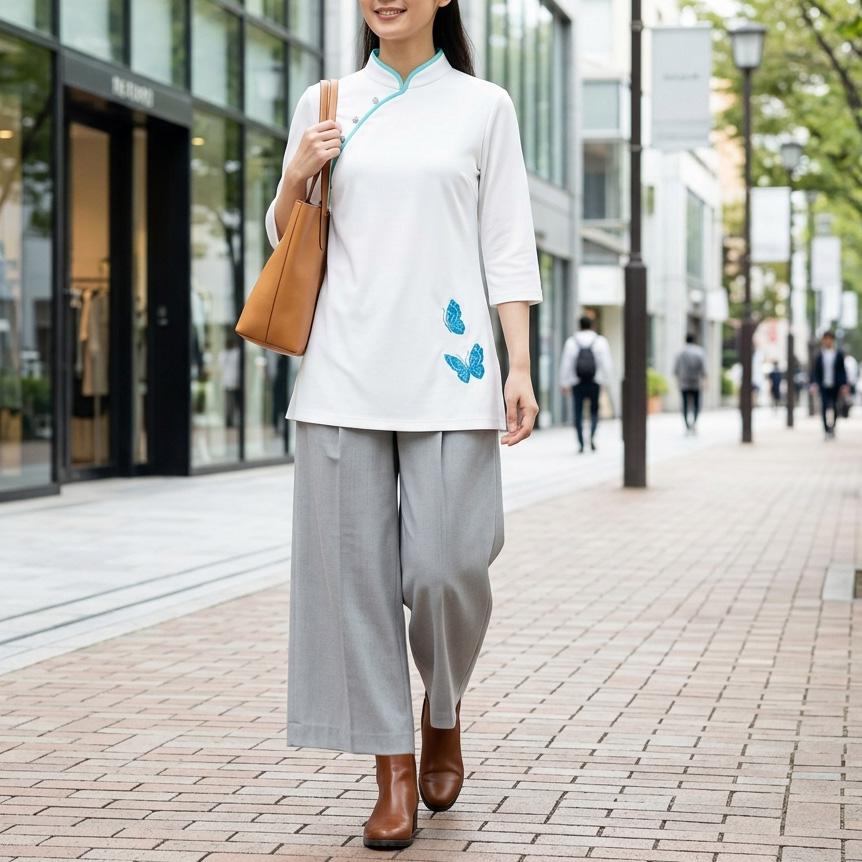 蝶々刺繍太極拳Ｔシャツ