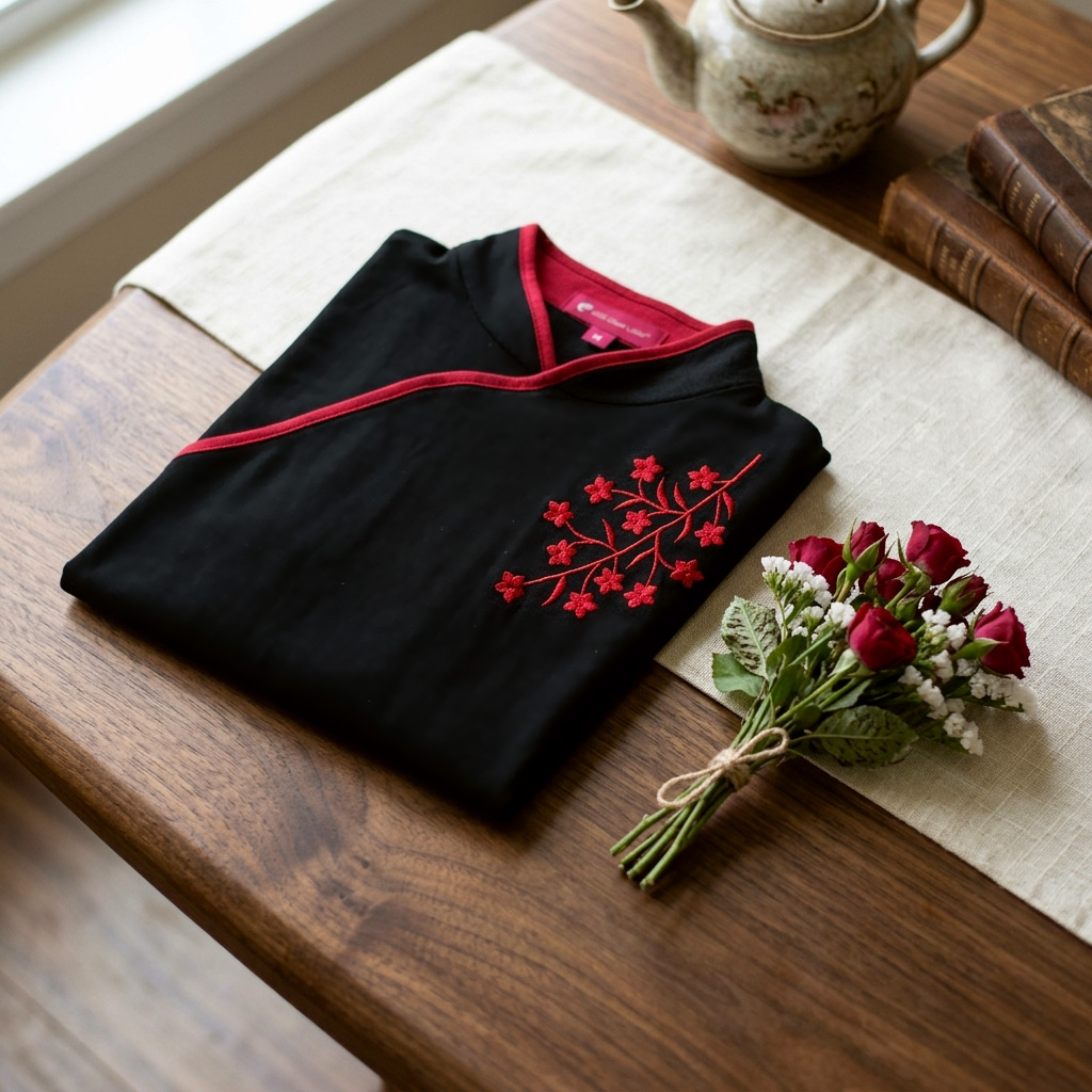 小花刺繍シンプル太極拳Ｔシャツ